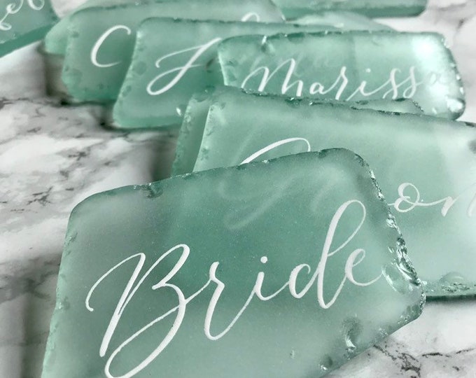 Sea glass place cards, beach wedding decor, beach wedding table decor, sea glass place cards, coastal wedding decor