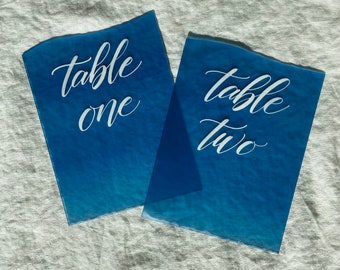 Sea Glass Table Numbers, Beach Wedding Decor, Table Numbers, Sea Glass Place Cards, Blue Sea Glass Table Numbers