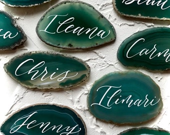 Agate Slice Place Cards with Calligraphy, Agate Escort Cards, Wedding Agate Slices, Place Cards, Natural Agate Place Card, Wedding Decor