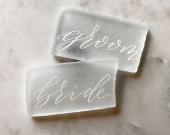 Place cards, Glass place cards, sea glass place cards, escort cards, organic wedding table settings, natural wedding decor