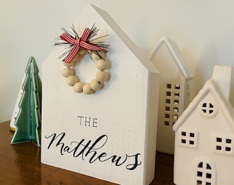 Family Name Gift, Custom Name Gift, Personalized Christmas Gift, Teacher Gift, White Christmas, Wood House, Modern Farmhouse Decor