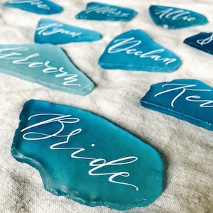 Place cards, beach wedding decor, beach wedding table decor, sea glass place cards, coastal wedding decor image 3