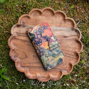 Tarjetero plegable de corcho con diseño floral de acuarela, billetera alta o delgada de corcho con 10 ranuras para tarjetas para mujer