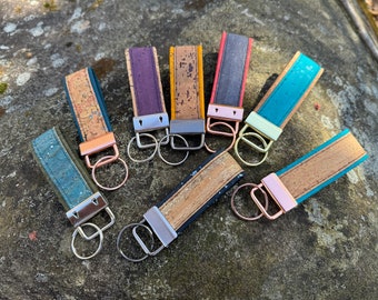 1" Wide Cork Pocket Key Fob 2 Colors - Mini Key fob - 1” Wide Small Cork Keychain