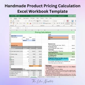 Calcul simple du prix des produits Cahier d&#39;exercices EXCEL - Feuille de calcul Excel des coûts des matériaux et du temps - Calculateur du prix des produits fait main