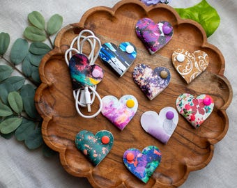 Heart Cord Organizer, Cable Organizer for Earbuds & Chargers, Cord Keeper, Charger Wrap, Small Gift, Stocking Stuffer
