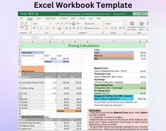 Simple Product Pricing Calculation EXCEL Workbook - Material Costs and Time Excel Worksheet - Handmade Product Price Calculator