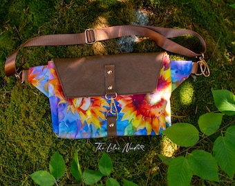 Haralson Belt Bag - Sunflower Canvas with Tan Faux Leather Accent - Cross Body