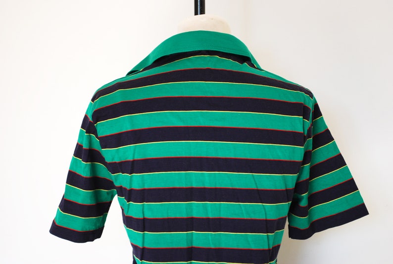 Size 12 Stranger Things Vintage 80s 90s Green Stripey Polo Top American Style
