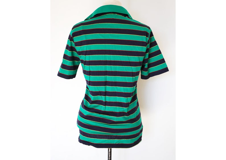 Size 12 Stranger Things Vintage 80s 90s Green Stripey Polo Top American Style
