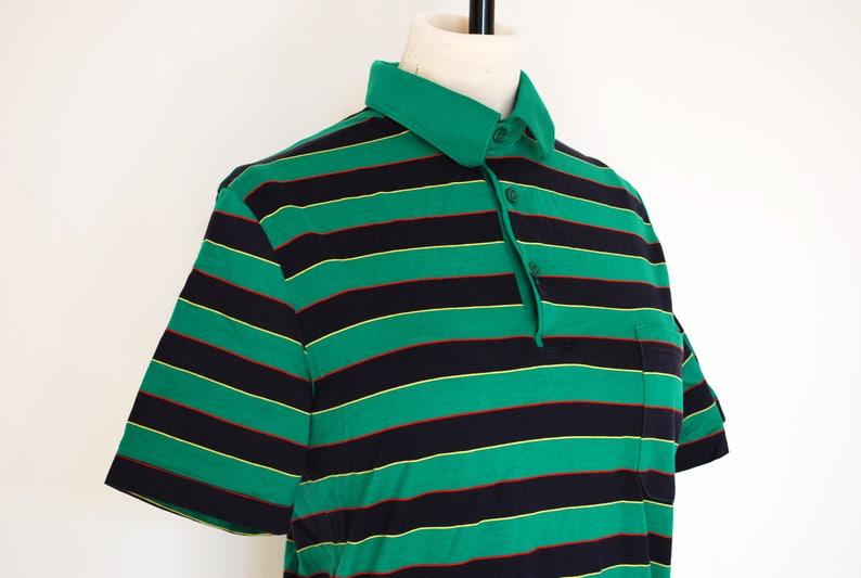 Size 12 Stranger Things Vintage 80s 90s Green Stripey Polo Top American Style