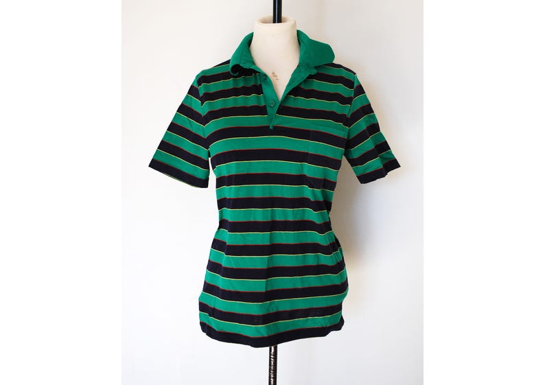 Size 12 Stranger Things Vintage 80s 90s Green Stripey Polo Top American Style