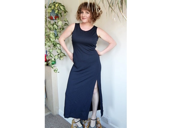 90s slit dress 90s Slit Satin Midi Dress
