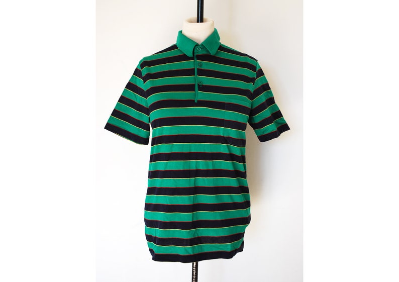 Size 12 Stranger Things Vintage 80s 90s Green Stripey Polo Top American Style