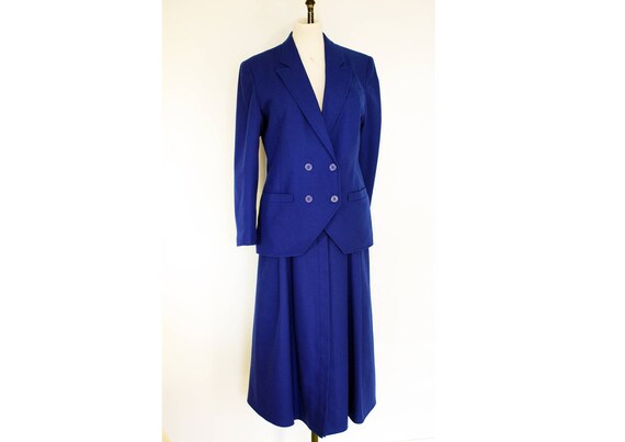 Blue 80s Power Skirt Suit, Size 12