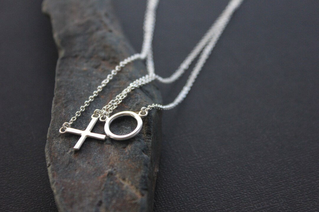 Sterling XO Necklace. Set of Two X and O Necklace. hug and Kiss