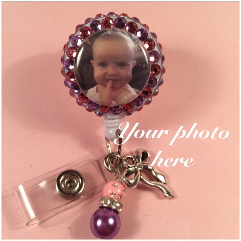 Personalized badge reel with beads and charm