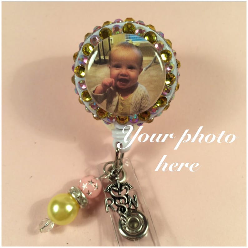 Personalized badge reel with beads and charm