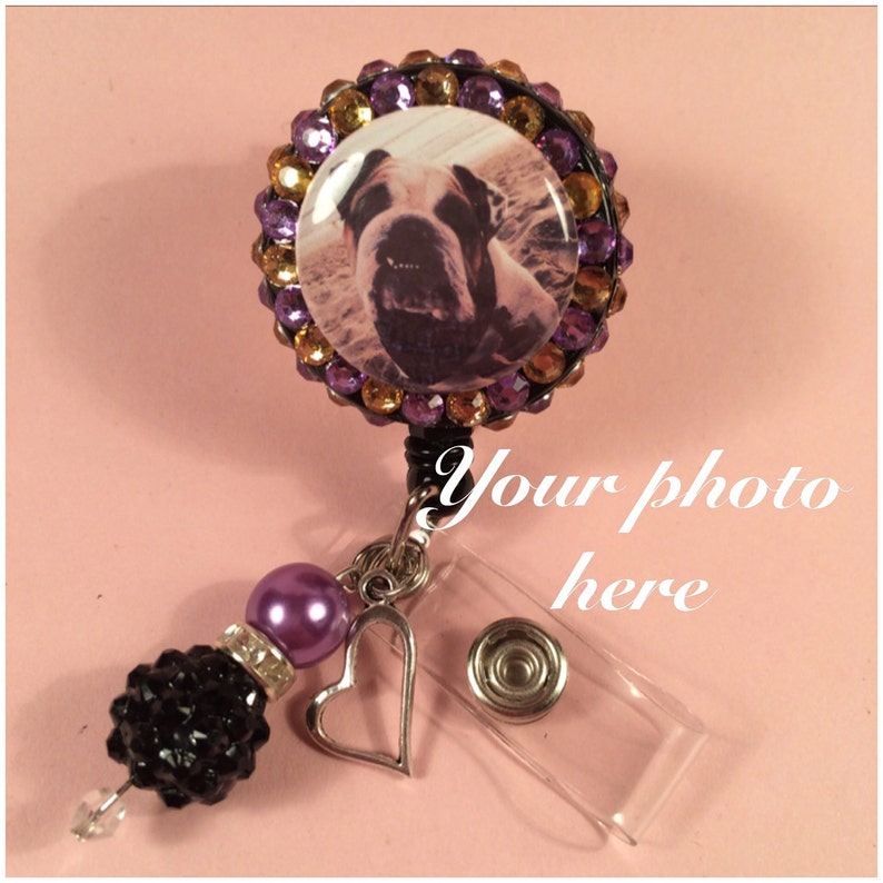 Personalized badge reel with beads and charm