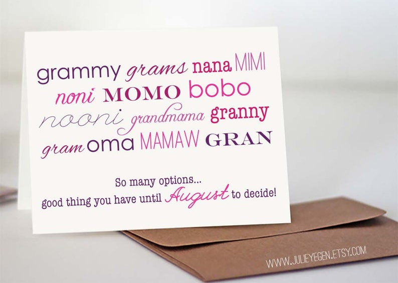 Grandma Nicknames Pregnancy Announcement Card Etsy