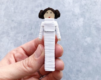 Princess Leia Doll | Star Wars Worry Doll | Miniature Clothespin Doll | Space Princess Christmas Ornament