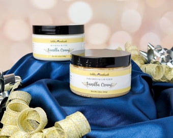 Vanilla Cream Bliss Skin Pampering Gift Set - Vanilla Scented Bath and Body Gift Set - Sugar Scrub Body Butter Gift Set