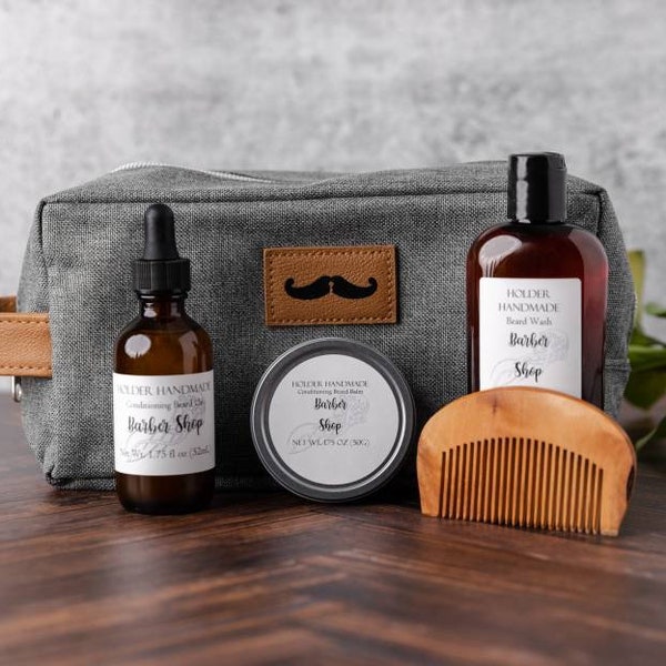 Ultimate Beard Care Gift Set - Beard Wash Oil and Balm Gift Set in Dop Bag with Wood Comb - Perfect Gift for Dad or Husband - Beard Care