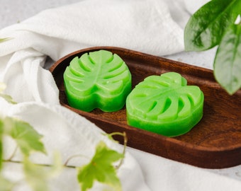 Basil Sage Mint Monstera Leaf Goat Milk Bar Soap - Handcrafted Artisan Soap - Glycerin Bar Soap - Monstera Leaf Floral Soap Bar