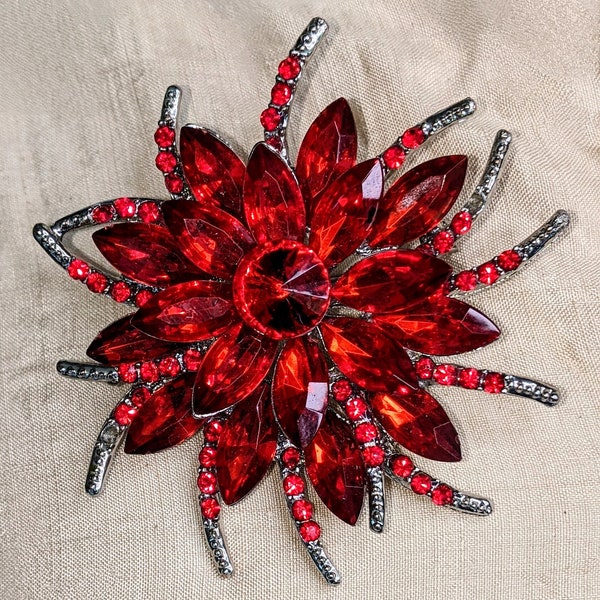 Round Red Rhinestone Jacket Brooch Silvery Costume Jewelery Jewelry Circle Pin Rhinestone Brooch Gifts For Her Mother's Day Present