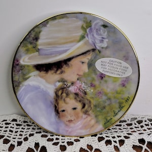 Vintage Avon Collectibles Helene Lleveilee &quot;Tender Moments&quot; 1997 Mother&#39;s Day Porcelain Plate Trimmed 22K Gold Source Of Fine Collectibles