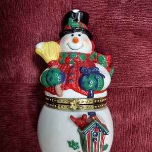 Vintage GAC Trinket Box Large Glazed Snowman 1998 Porcelain Caramel Cookie Jar Gift For Him Her Christmas Collectibles