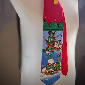 Vintage Santa Reindeer Necktie: Hallmark Christmas Fishing Tie