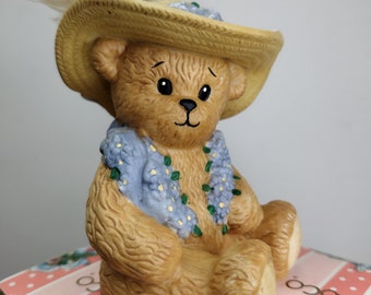 Vintage Lucy Riggs Enesco Bear Figurine: Chapeau Noelle 'Nancy' Collectible