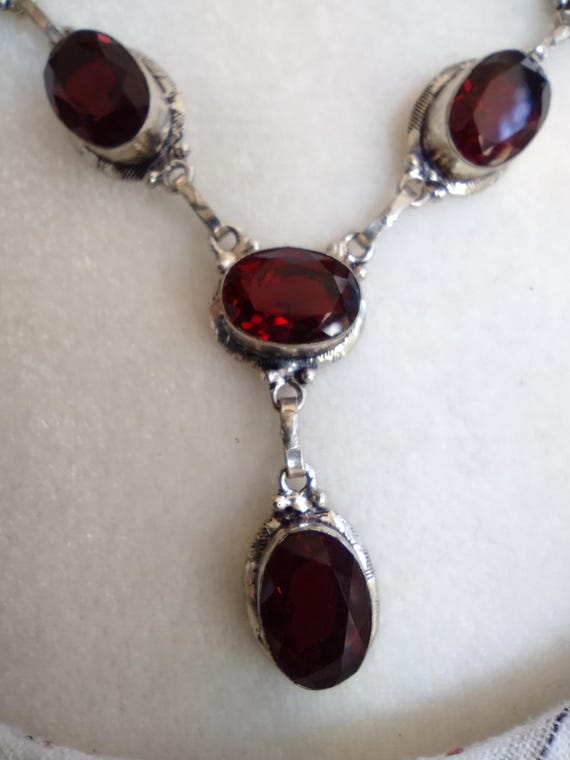 Vintage Silver 925 Necklace With Ruby Garnet Rhin… - image 12