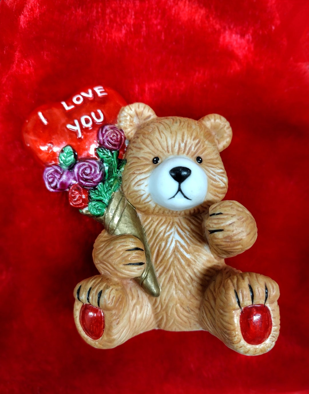 Teddy Bear I Love You Bouquet Roses Heart Balloon Hand Painted