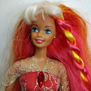Vintage Barbie Hula Hair Red Dress Movable Joints Rare Mattel Toys Doll Gifts For Her Birthday Collectibles