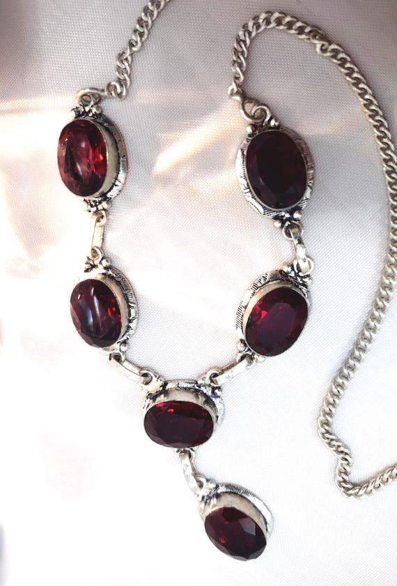 Vintage Silver 925 Necklace With Ruby Garnet Rhin… - image 4