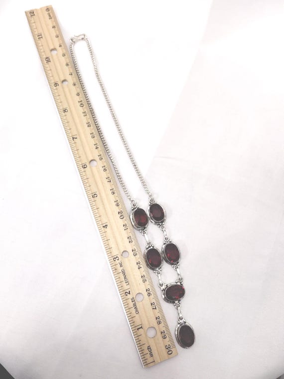 Vintage Silver 925 Necklace With Ruby Garnet Rhin… - image 13