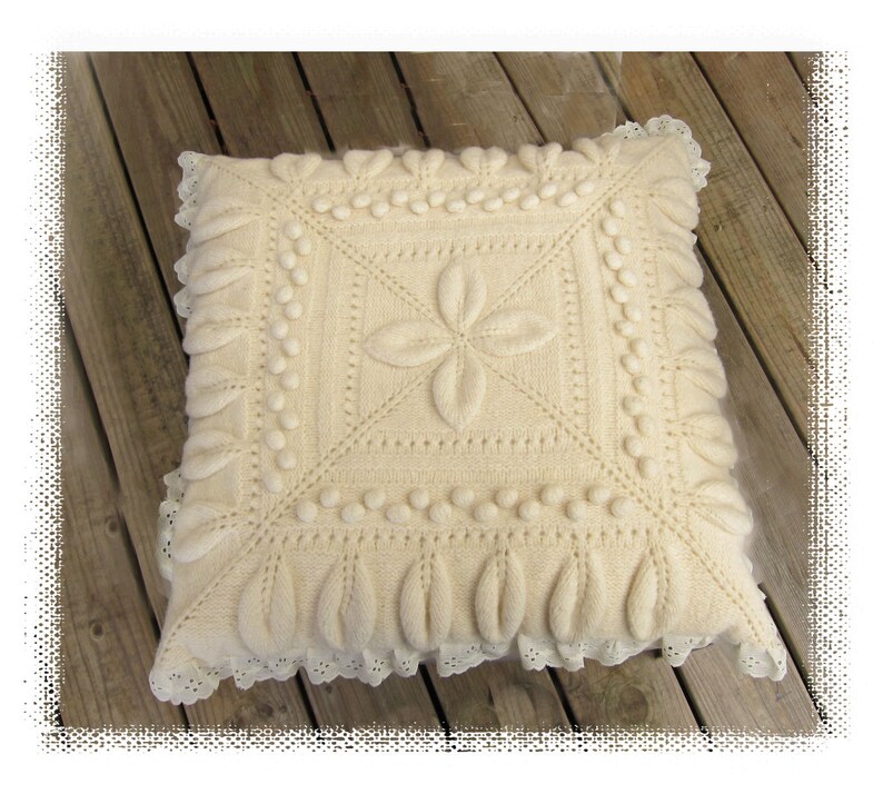 Vintage Decorative off White Hand Knitted Pillow Leaf Square Etsy
