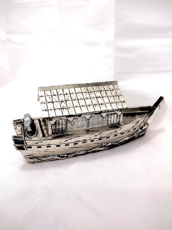 cigarette lighter boat Vintage Cigar Box With Lighter Silverplated Chinese Style Boat Man Cave  Decor Birthday Gift For Him Home Decor RARE Collectibles