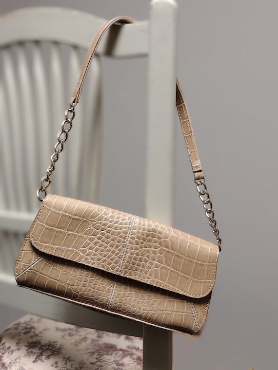 Liz Claiborne Small Handbag Light Brown Faux Croc… - image 1