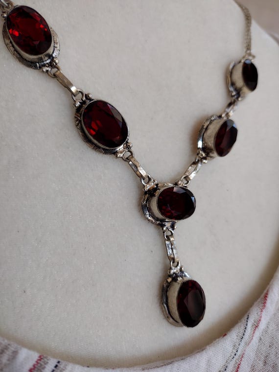 Vintage Silver 925 Necklace With Ruby Garnet Rhin… - image 5