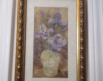 Vintage Albena Hristova Irises In Vase Gold Framed Art Decoration Collectibles Gifts For Her