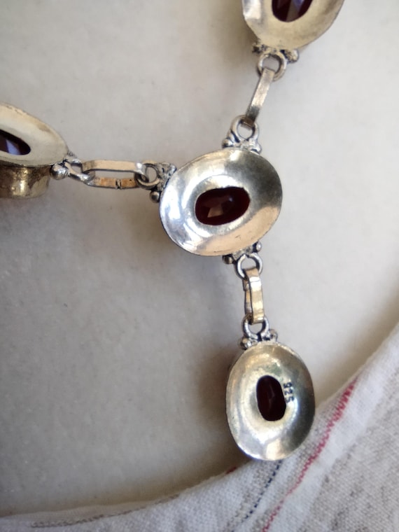 Vintage Silver 925 Necklace With Ruby Garnet Rhin… - image 8