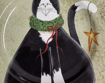 Christmas Cat Plate: Sakura Fiddlestix Collection, Dishwasher Safe