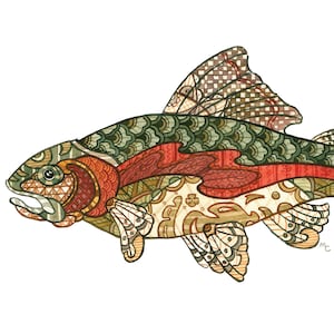 Rainbow Trout Watercolor Signed Archival Print // 9 x 12 Size // 11 x 14 Matted Size // Fish Art