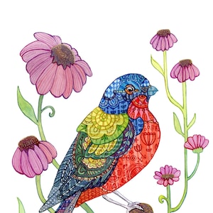 Painted Bunting Watercolor Signed Archival Print // 9 x 12 Size // 11 x 14 Matted Size // Bird Art