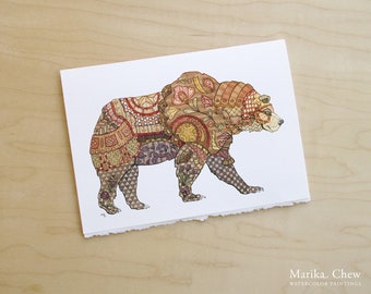 Brown Bear Watercolor Card // Animal Greeting Card // 5 x 7 Size //  Art Print