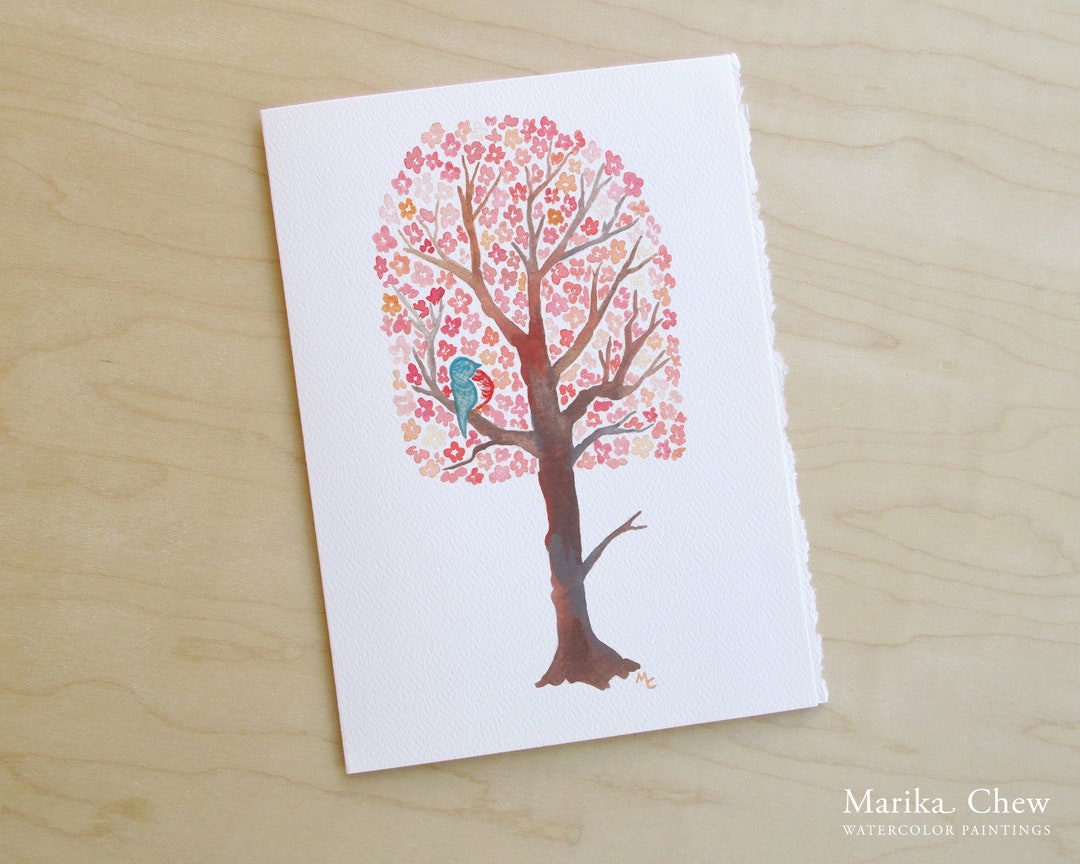 Cherry Blossom Tree Watercolor Card // Plant Greeting Card // 5 X 7 ...
