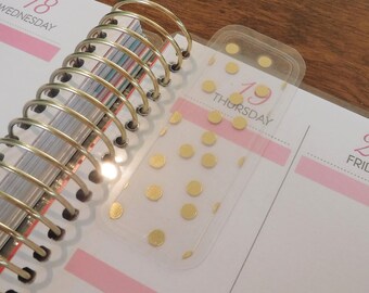 Mini Coil Clip In Clear Gold Pink Polka Dots Laminated Bookmark Page Marker Recollections Filofax Erin Condren Limelife, Plum Paper Planner
